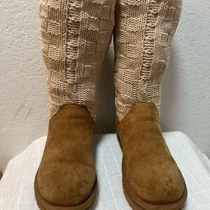 UGG Cream and Tan Knit Suede Boots